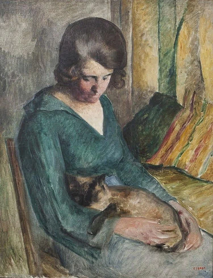 Donna Seduta Con Il Gatto In Grembo